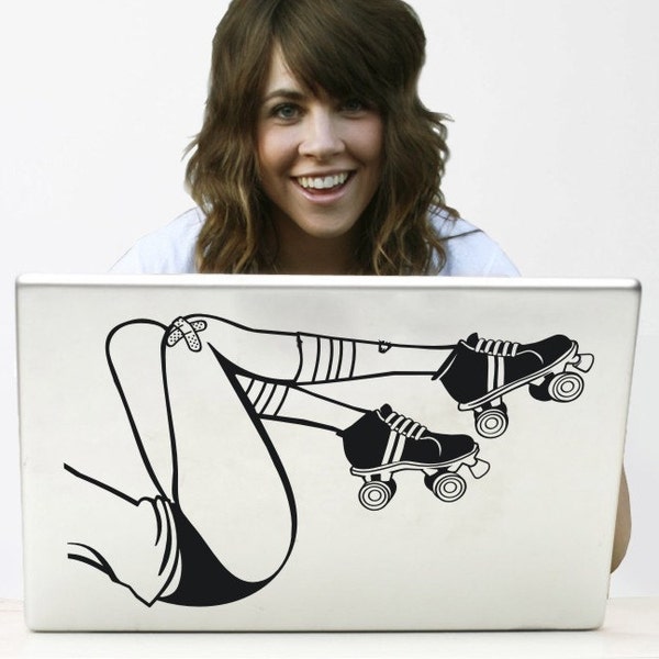 roller derby legs laptop decal, roller derby sticker art, chicks in bowls art, FREE SHIPPING