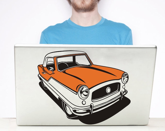 retro car laptop decal, nash metropolitan sticker art, mid century automobile, FREE SHIPPING