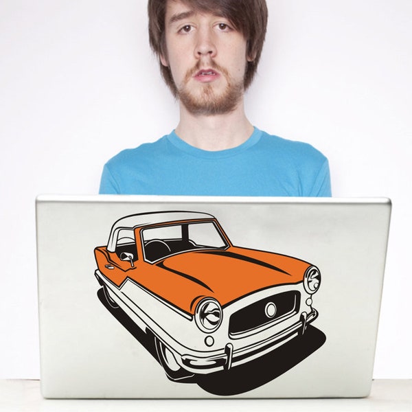 retro car laptop decal, nash metropolitan sticker art, mid century automobile, FREE SHIPPING