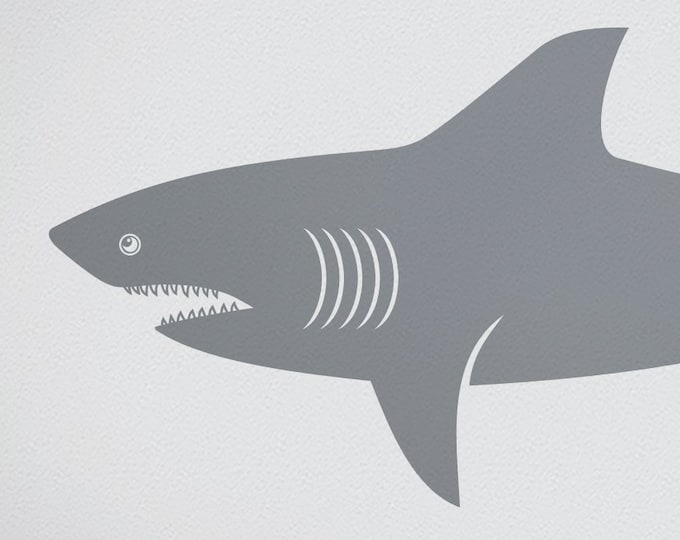 Gray shark wall decal- personalized wall sticker, great white shark, undersea animal art, marine life wall decal, custom name