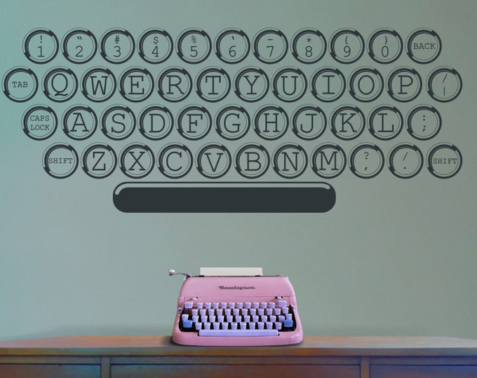 vintage typewriter vinyl wall decal, office decor, author wall art, home work station art