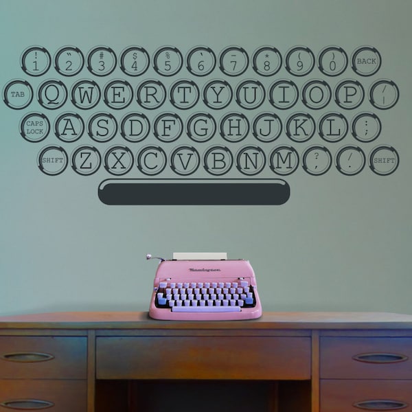 Vintage typewriter wall decal for office decor, wall art for writer wall sticker, home office decor for author