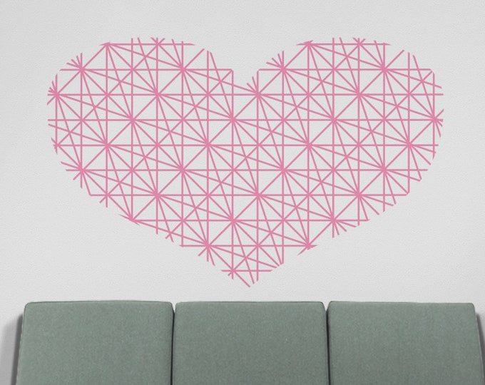 heart wall decal, geometric heart wall decor, love wall sticker, modern style heart decor, modern home love decor, unique home