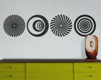 Op Art Wall Decal Set, Geometric Optical Illusion, Psychedelic Vinyl Sticker