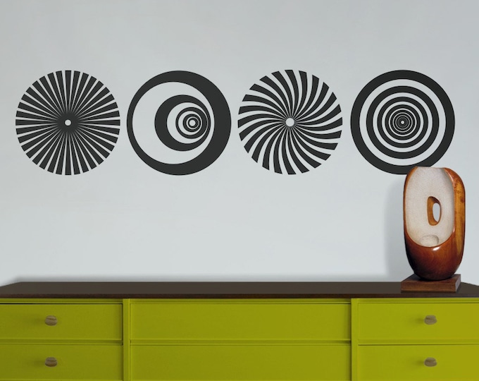 op art wall decal set, optical art sticker, geometric wall decal, optical illusion wall decor, psychedelic vinyl sticker art