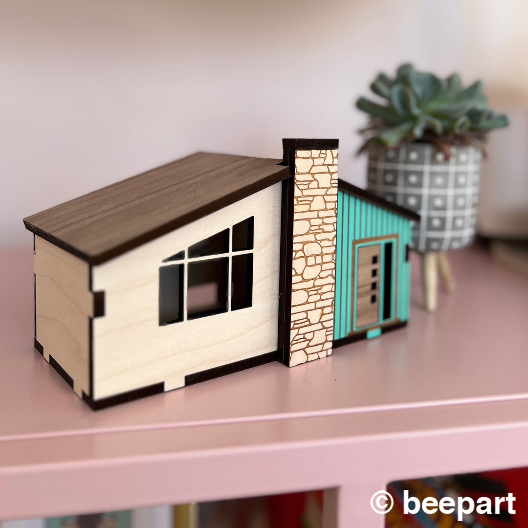 Atomic Ranch Miniature House Mid Century Bungalow Style Wood House