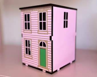 East Coast Row House Miniature: Colorful Biscuit Box Style Wooden House
