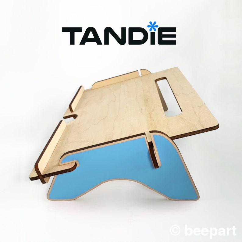 TANDIE laptop stand, wood laptop riser, MacBook stand, wooden stand Ice blue