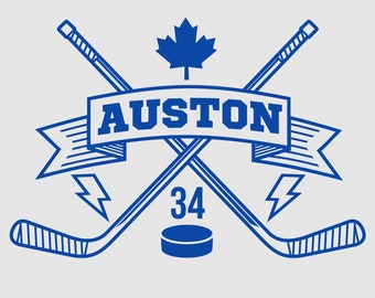 Personalized Hockey Crest Wall Decal- Sports Custom Name Art