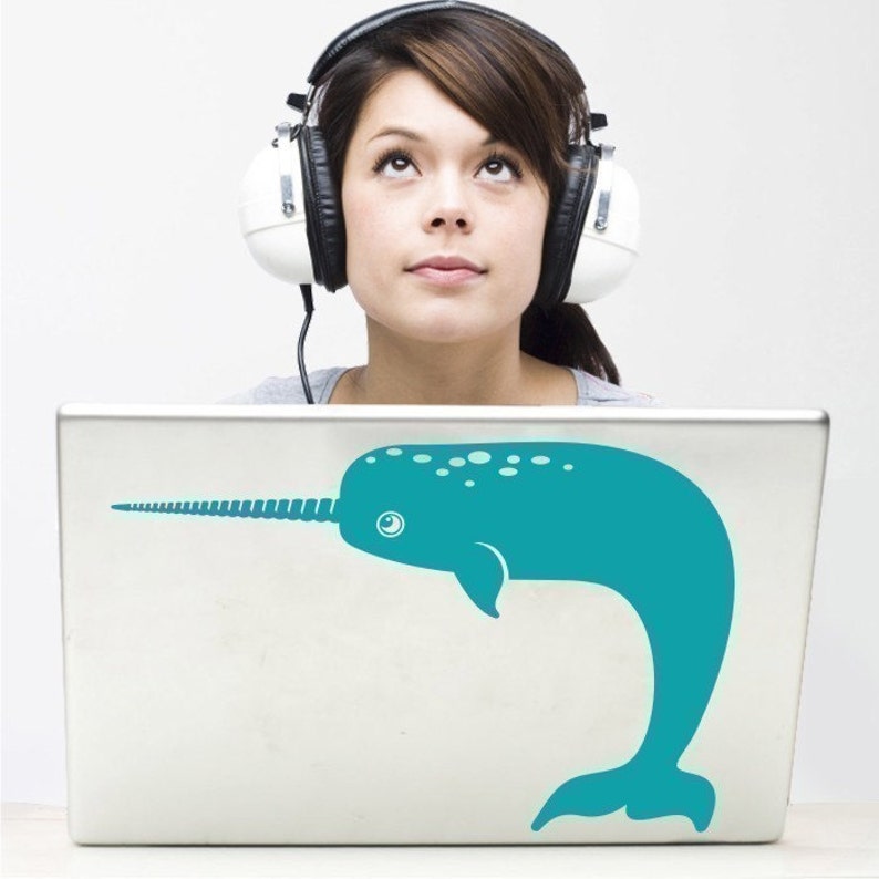 Narwhal laptop decal narwhal MacBook decal, cute animal laptop decal, animal sticker, nautical sticker image 1