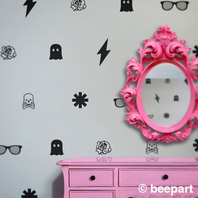 pop culture pattern set 80s retro wall decals rock and roll wall decor FREE SHIPPING