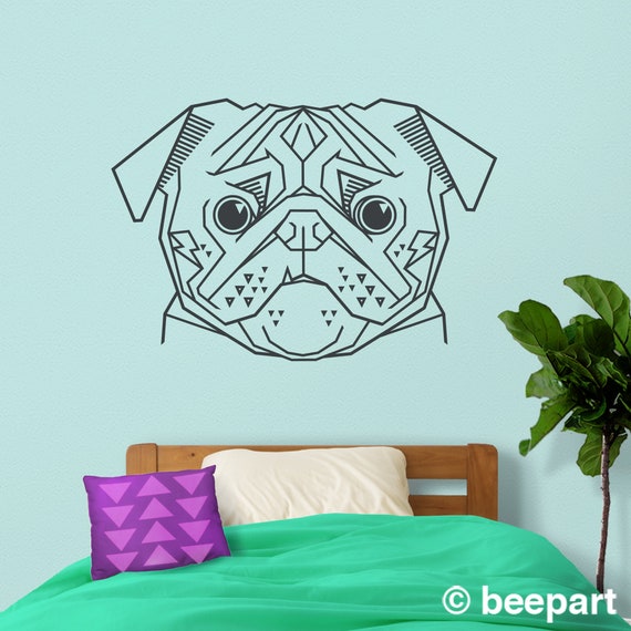 PUG WALL STICKER LOVE PET DOG decal art PUG WALL STICKER LOVE PET DOG decal art