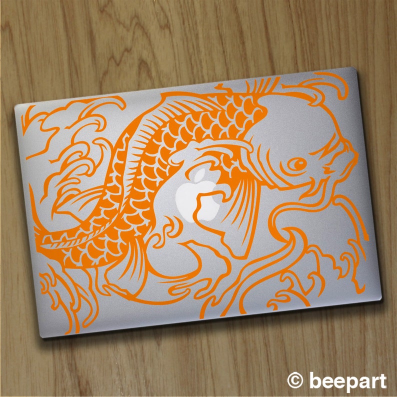 koi fish laptop decal custom fit, vinyl sticker art, traditional tattoo, japanese tattoo, FREE SHIPPING image 2