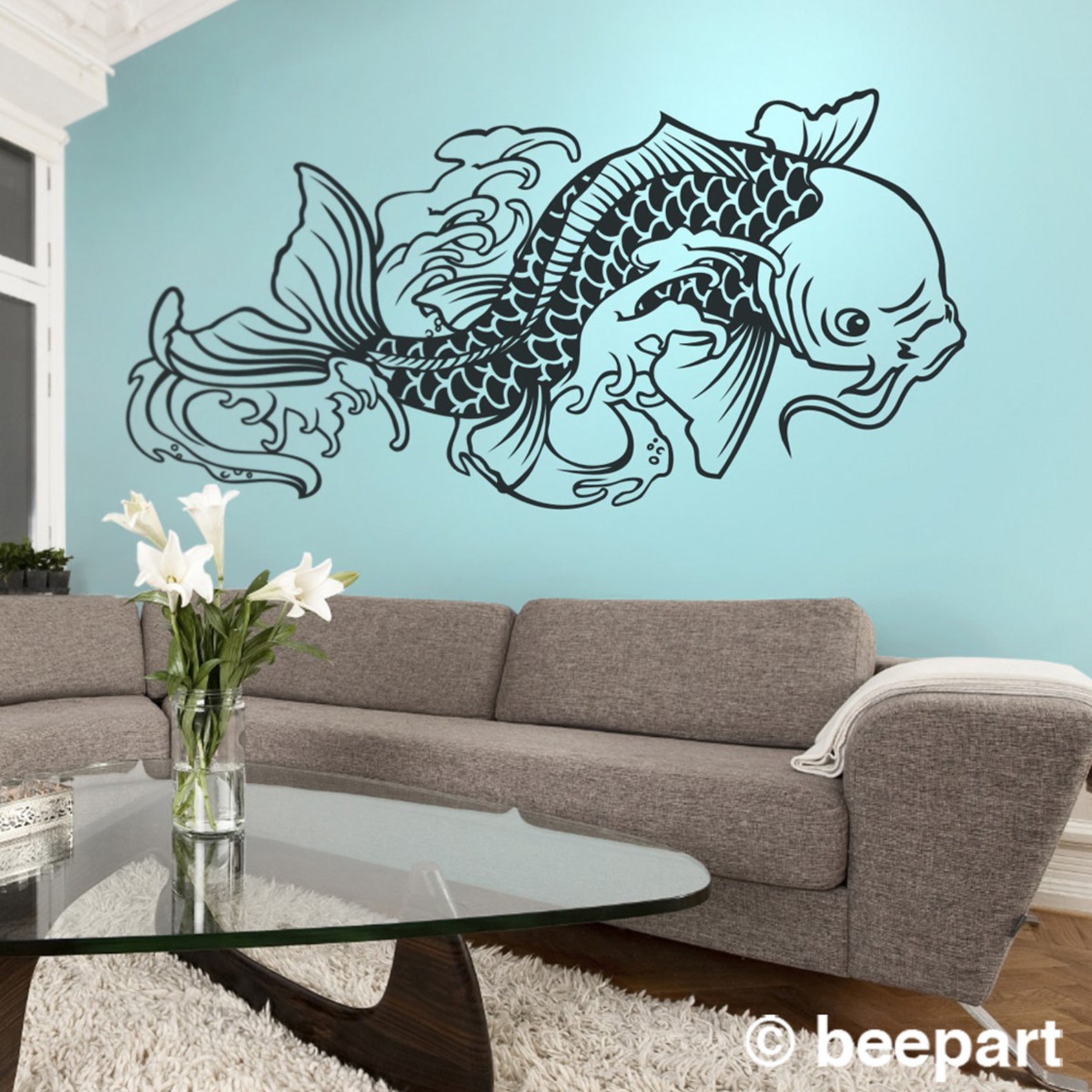 Koi Fish Wall Decal Japanese Carp Decal Traditional Koi Etsy