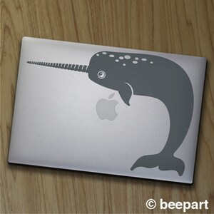 Narwhal laptop decal narwhal MacBook decal, cute animal laptop decal, animal sticker, nautical sticker image 2