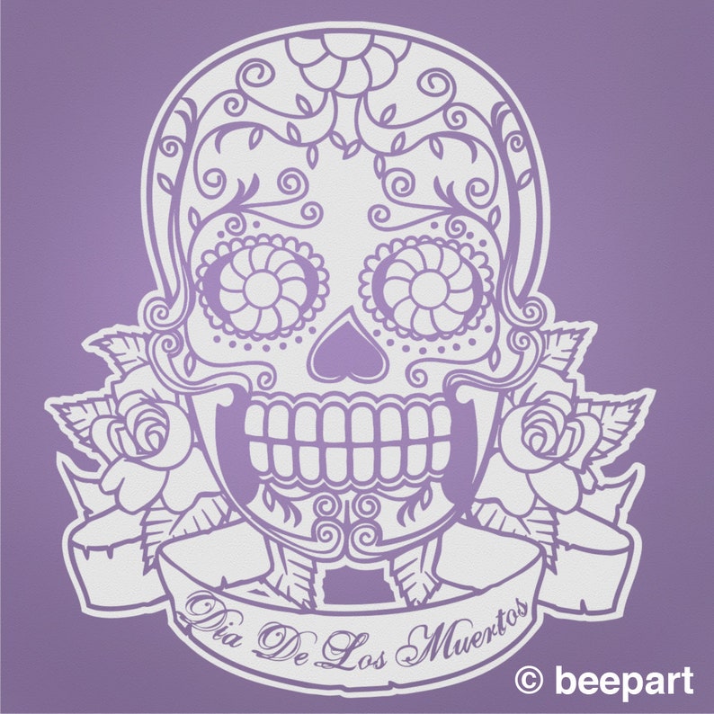 sugar skull wall decal with custom banner, day of the dead sticker, dia de lost meurtos decor, mexican decor, mexican art, FREE SHIPPING image 2