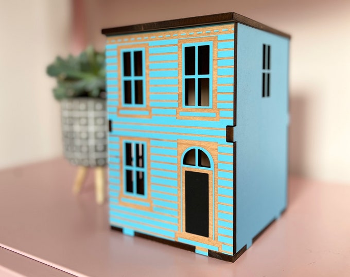 East Coast Biscuit box miniature house, colorful East coast style miniature house for mantle, East coast wooden house miniature