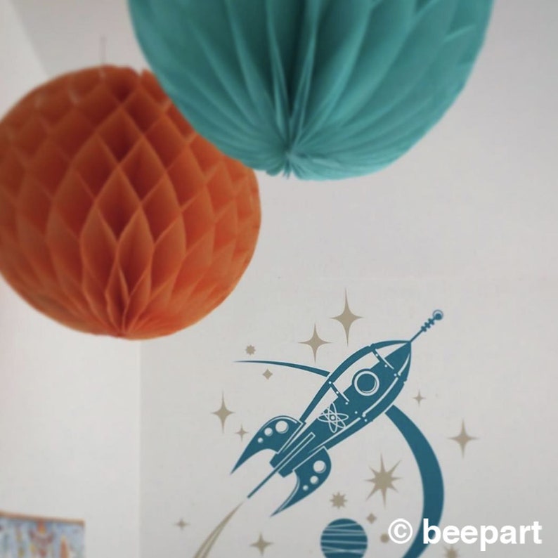 Rocket Ship Wall Decal Mid Century Modern Space Ship Art Etsy Canada