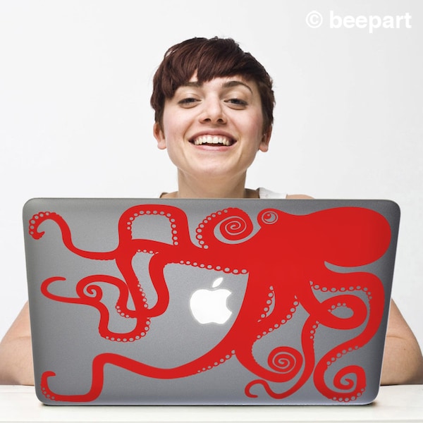 Red Octopus Laptop Decal – Vinyl PC Macbook Sticker Art