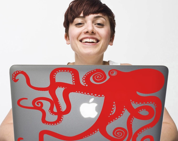 Red Octopus laptop decal- octopus macbook sticker, pc sticker art, computer decal