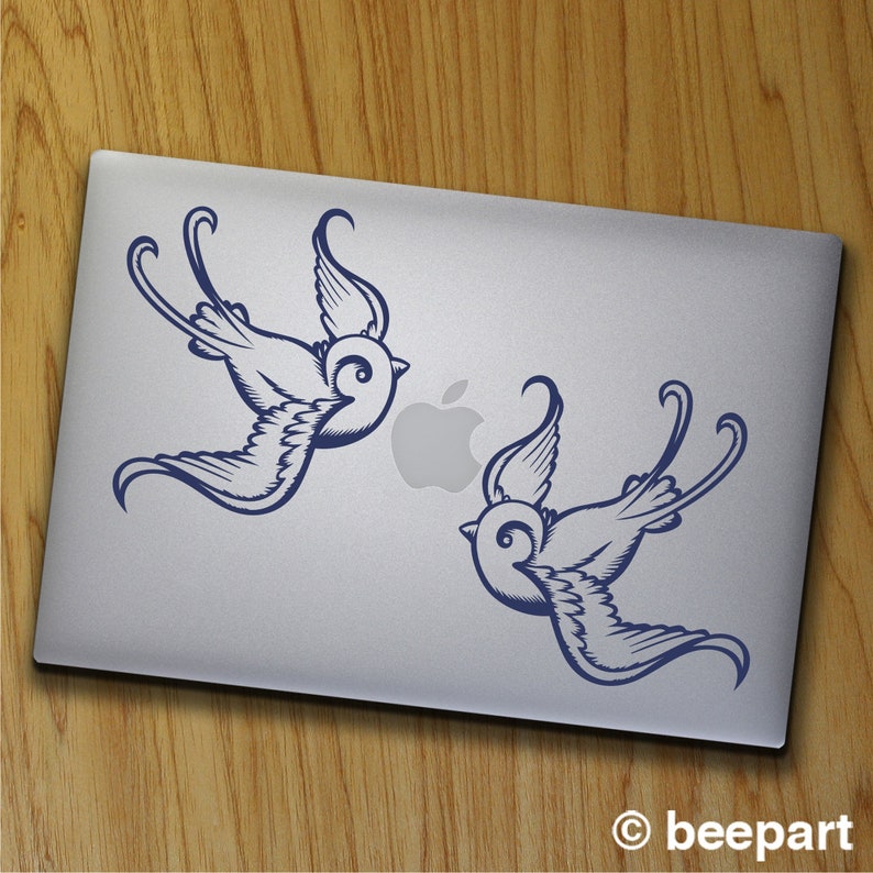 swallow laptop decals, tradtional tattoo laptop sticker art, tattoo bird design, put a bird on it, MacBook sticker, mac decal, FREE SHIPPING image 2