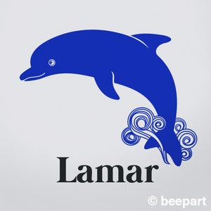 Dolphin wall decal custom name decal, cute animal art, nursery decor, kids room, undersea animals brilliant blue