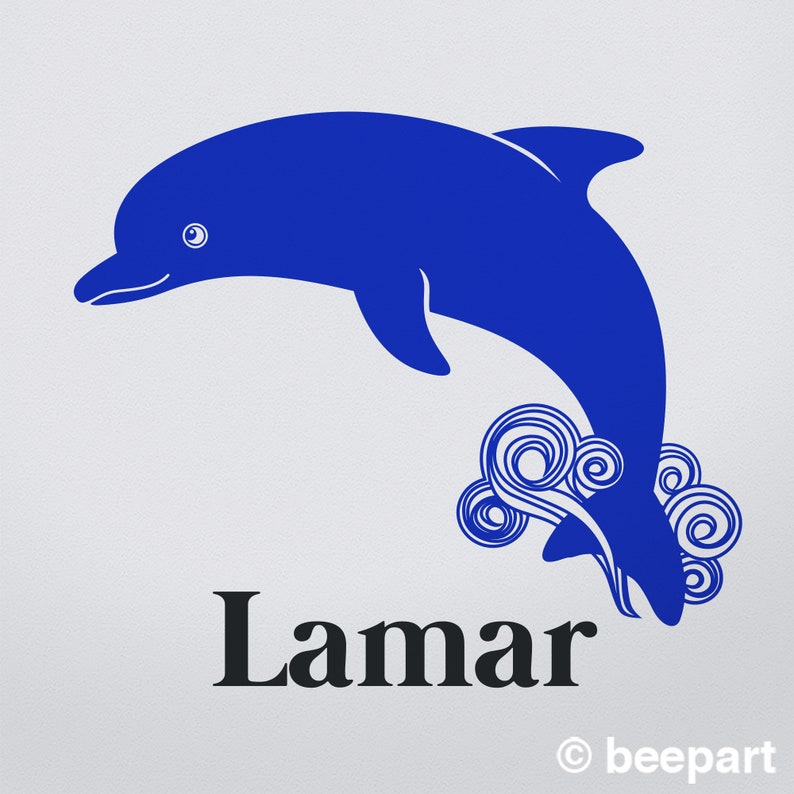 Dolphin wall decal custom name decal, cute animal art, nursery decor, kids room, undersea animals brilliant blue