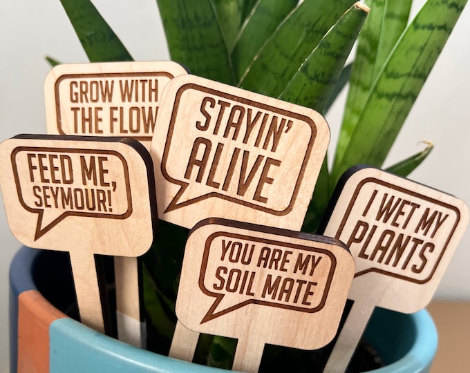 Wood plant stakes, funny plant quotes, cheeky wooden plant markers, plant quotes, indoor plant sticks, stakes for house plants