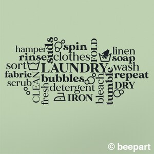 Laundry Room Wall Decal: Word Cloud Style Laundry Wall Sticker Black