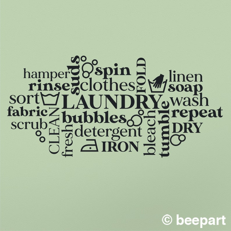 Laundry Room Wall Decal: Word Cloud Style Laundry Wall Sticker Black