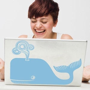 whale laptop decal, sticker art, cute whale laptop decal, FREE SHIPPING image 1