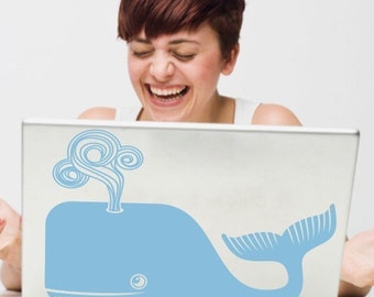 whale laptop decal, sticker art, cute whale laptop decal, FREE SHIPPING