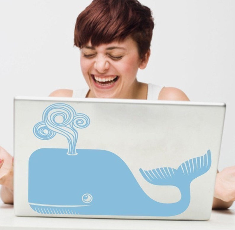 whale laptop decal, sticker art, cute whale laptop decal, FREE SHIPPING image 1