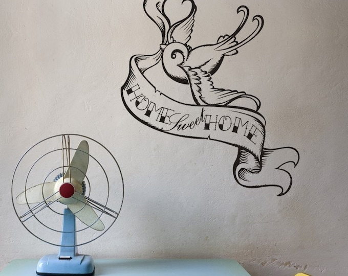 Tattoo style Swallow wall decal with personalized banner