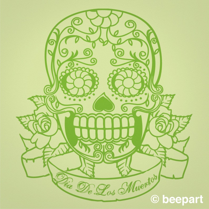 sugar skull wall decal with custom banner, day of the dead sticker, dia de lost meurtos decor, mexican decor, mexican art, FREE SHIPPING image 3