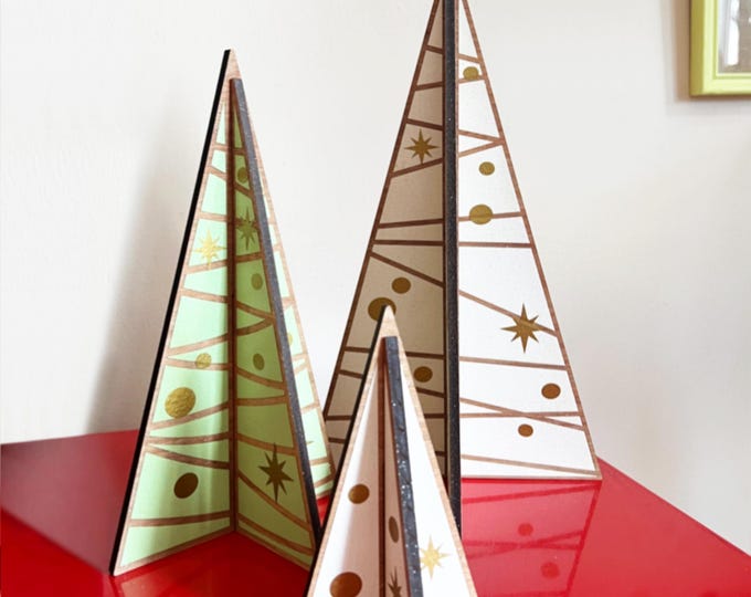 Christmas tree centrepiece, mid century Christmas tree for mantle, Holiday tree set