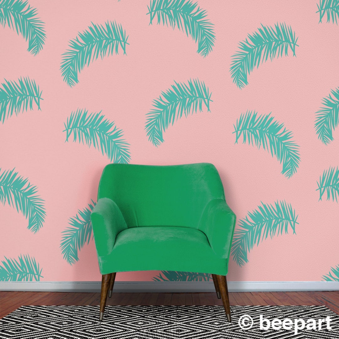 Palm Leaf Wall Decal Set, Tropical Leaves Wall Decal Pattern, Vintage
