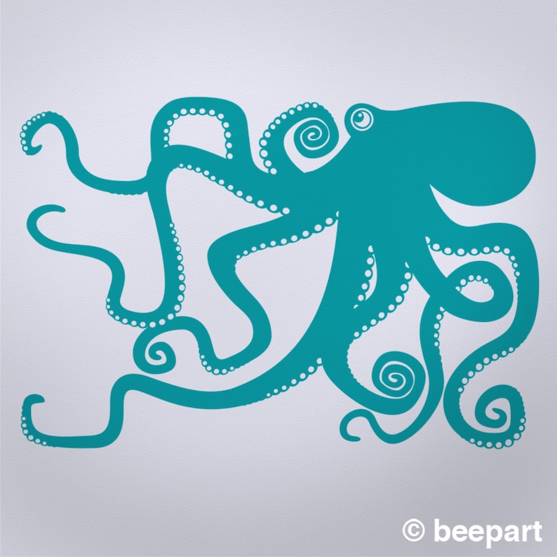 Octopus wall decal octopus wall art, animal art, octopus art, marine life decor, cute animal art, baby girl nursery, baby boy nursery turquoise