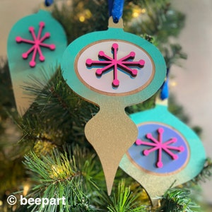 Retro Christmas tree ornaments, mid century ornaments for Christmas tree holiday retro ornament set vintage style