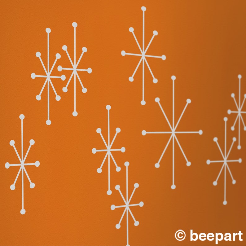 Atomic starbursts wall decals retro decor vintage wall art mid century