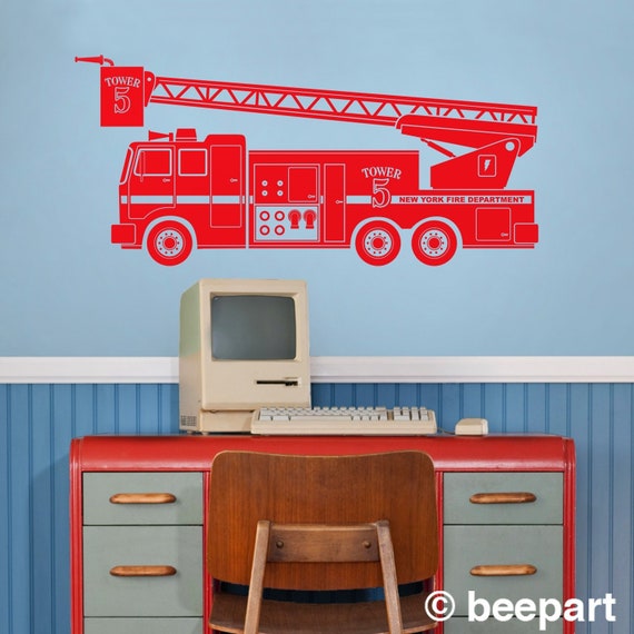 Fire Truck Wall Decal Fire Truck Art Custom Fire Truck Etsy