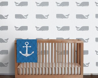 Whale wall decal for nursery, whale pattern wall decal set for bedroom