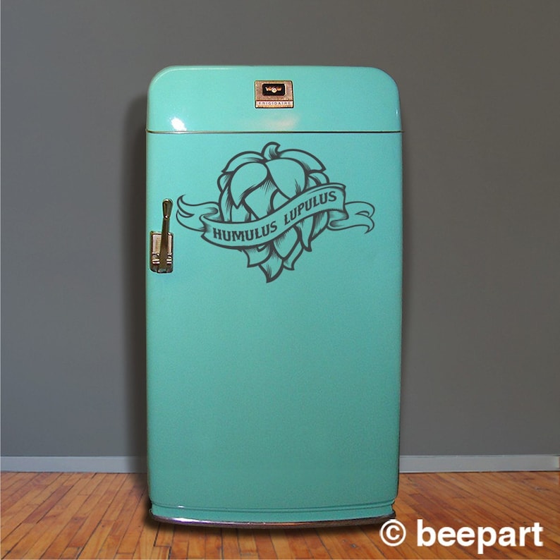 Craft beer fridge decal hops kegerator sticker, mini fridge decal, beer wall decal, beer sticker, home brewer art, beer fridge decal image 1