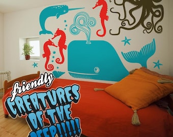 Sea Creatures Wall Decal Set: Personalized Sea Animals Stickers