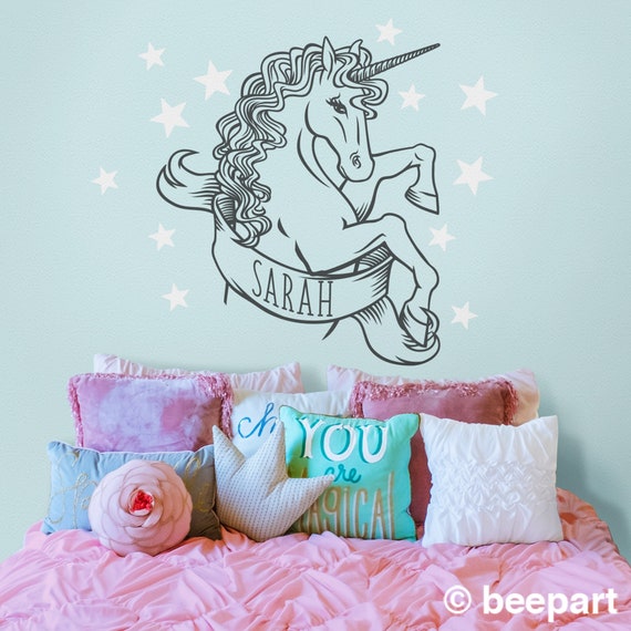 fantasy animal art custom wall decal personalized wall decal Unicorn wall decal- whimsical art girls room decor fantasy art