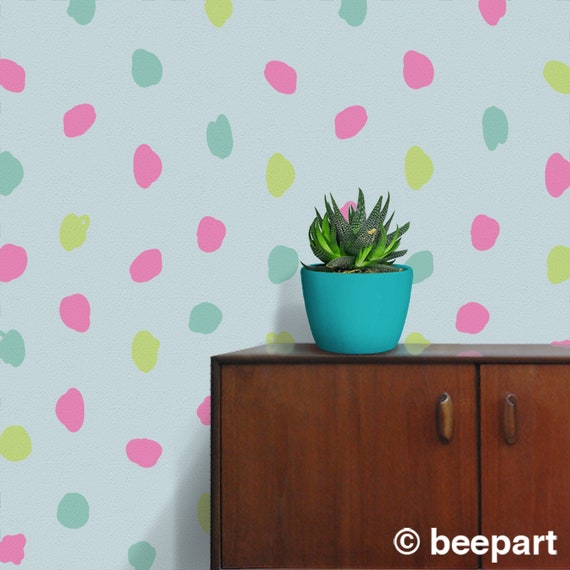 Pack of 80 Pink and Mint Green Watercolour Polka Dot Wall 