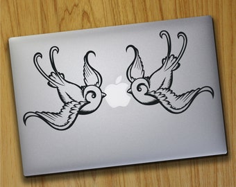 swallow laptop decals, tradtional tattoo laptop sticker art, tattoo bird design, put a bird on it, macbook sticker, mac decal, love birds