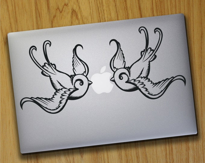 swallow laptop decals, tradtional tattoo laptop sticker art, tattoo bird design, put a bird on it, macbook sticker, mac decal, love birds