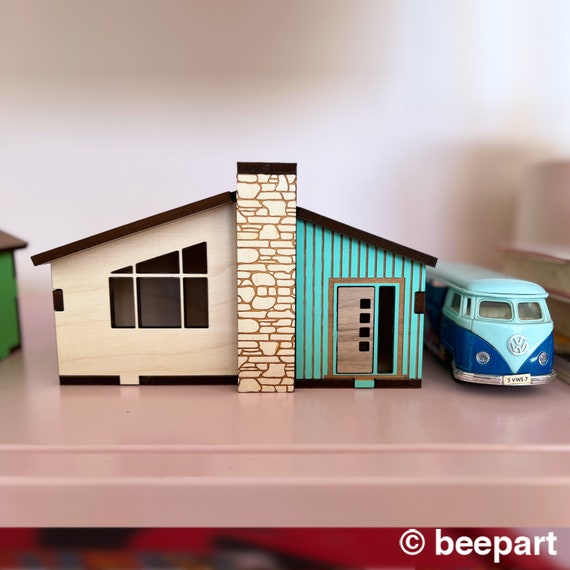 Atomic Ranch Miniature House Mid Century Bungalow Style Wood House