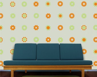 70s Style Flower Wall Decal Set: Retro Flower Pattern stickers